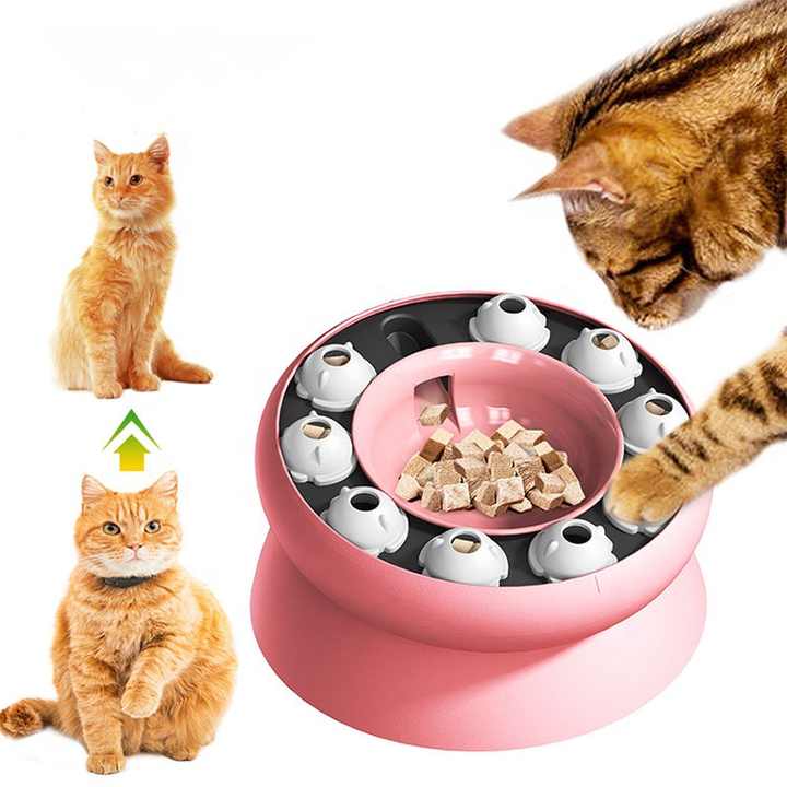 V888-ELOSUNG13859-213592-00 Pink Interactive Slow Feeder Cat Bowl - 15° Tilt Design, Puzzle Feeder for Healthy Eating - Image 1