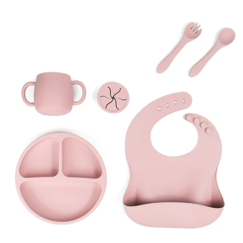 V888-ELOSUNG15091-211998-00 Pink 1525# Silicone Baby Feeding Set - Suction Plate, Bib, Cup & Utensils | BPA-Free Baby Tableware - Image 1