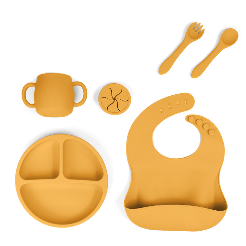 V888-ELOSUNG15092-211999-00 Yellow 1183# Silicone Baby Feeding Set - Suction Plate, Bib, Cup & Utensils | BPA-Free Baby Tableware - Image 1