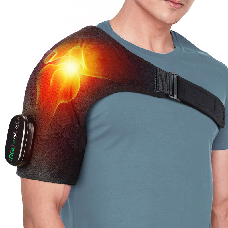 V888-ELOSUNG15101-212018-00 Black Rechargeable Heated Shoulder Massager with LED Display - Adjustable Compression Wrap for Pain Relief and Relaxation - Image 1