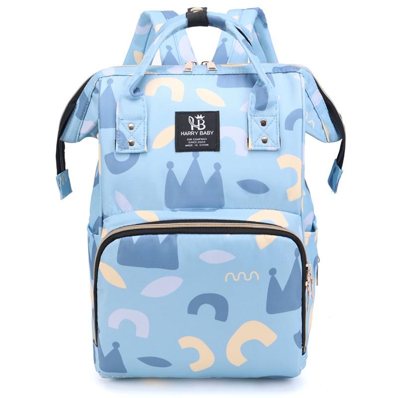 V888-ELOSUNG15148-212270-00 Large Capacity Multi-Functional Baby Diaper Backpack - Stylish and Travel-Friendly Mummy Bag Crown Blue - Image 1