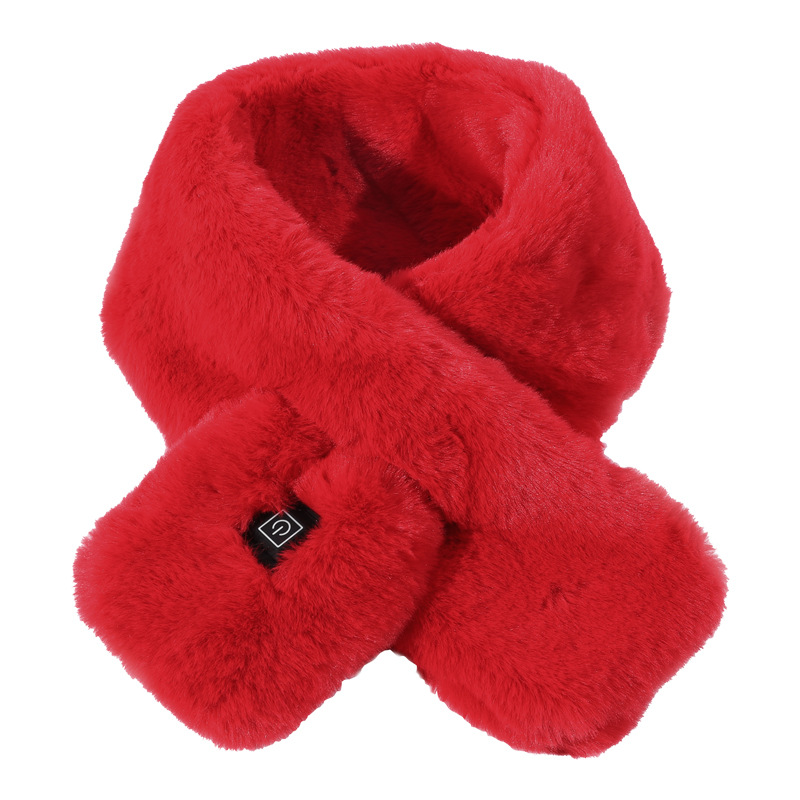 V888-ELOSUNG15185-212436-00 Red Adjustable Electric Heated Scarf with Plush Fabric - 3 Heat Settings - Image 1