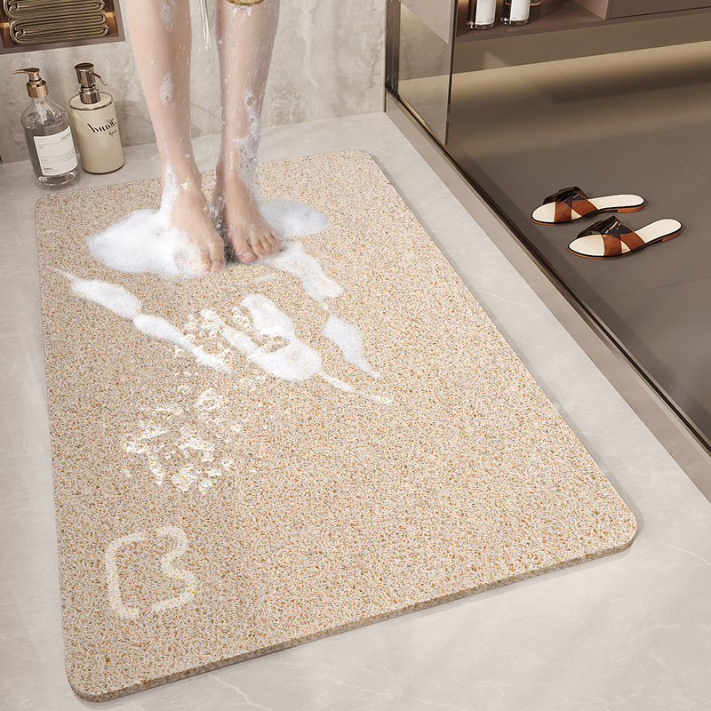 V888-ELOSUNG15193-212444-00 Cat Head Beige Non-Slip Loofah-Style Bathroom Mat - Quick-Dry and Soft 40*60cm - Image 1