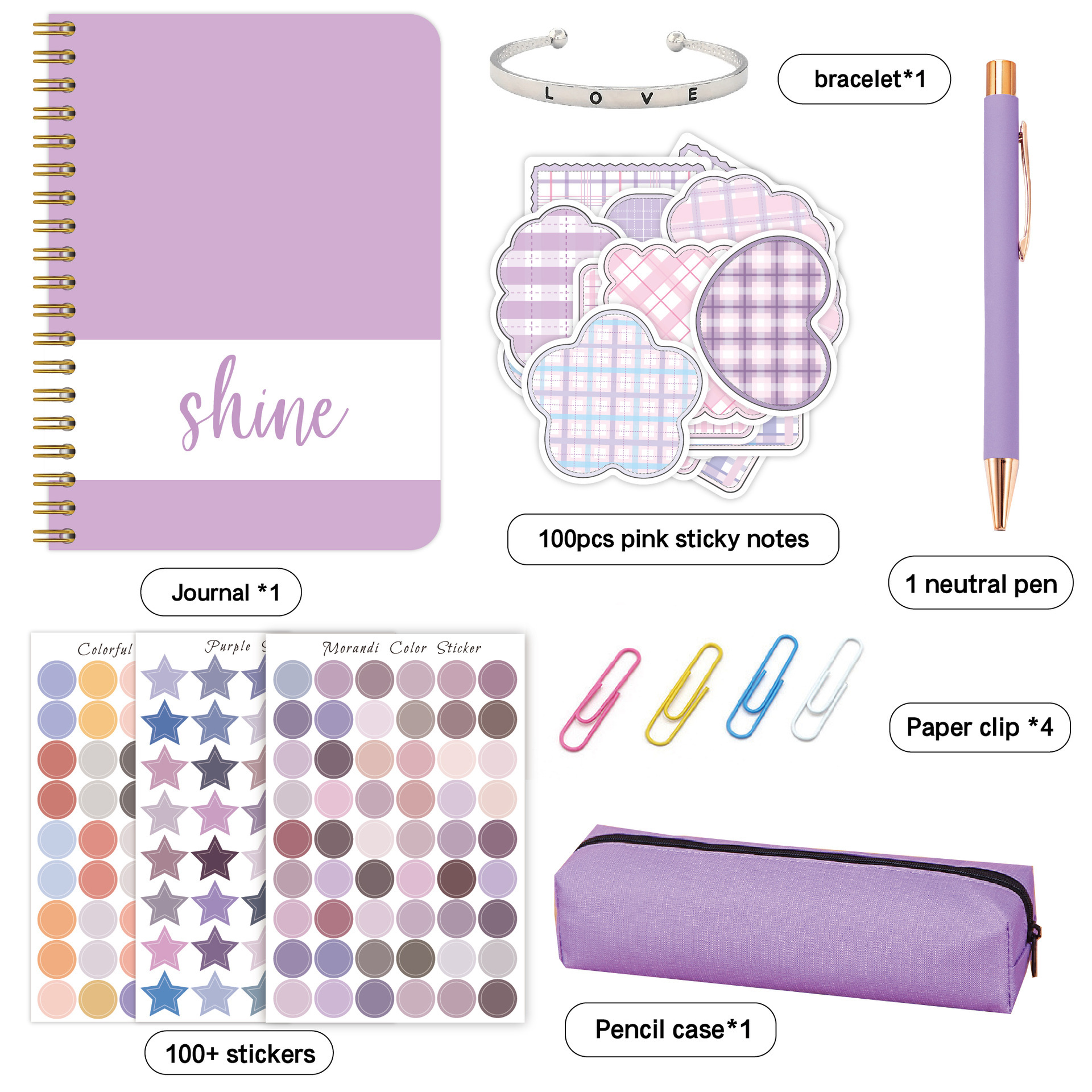 V888-ELOSUNG15241-212525-00 Kids Creative Journal Gift Set(Purple) - Notebook, Pen, Stickers, and Accessories - Image 1