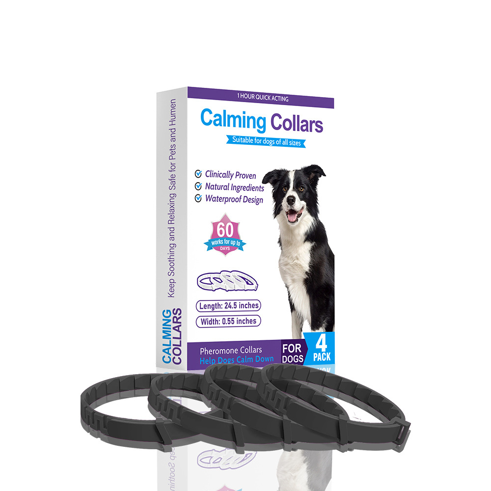 V888-ELOSUNG15267-214553-00 Black Calming Collars for Dogs - Natural Stress Relief, Adjustable, 4 Pack - Image 1