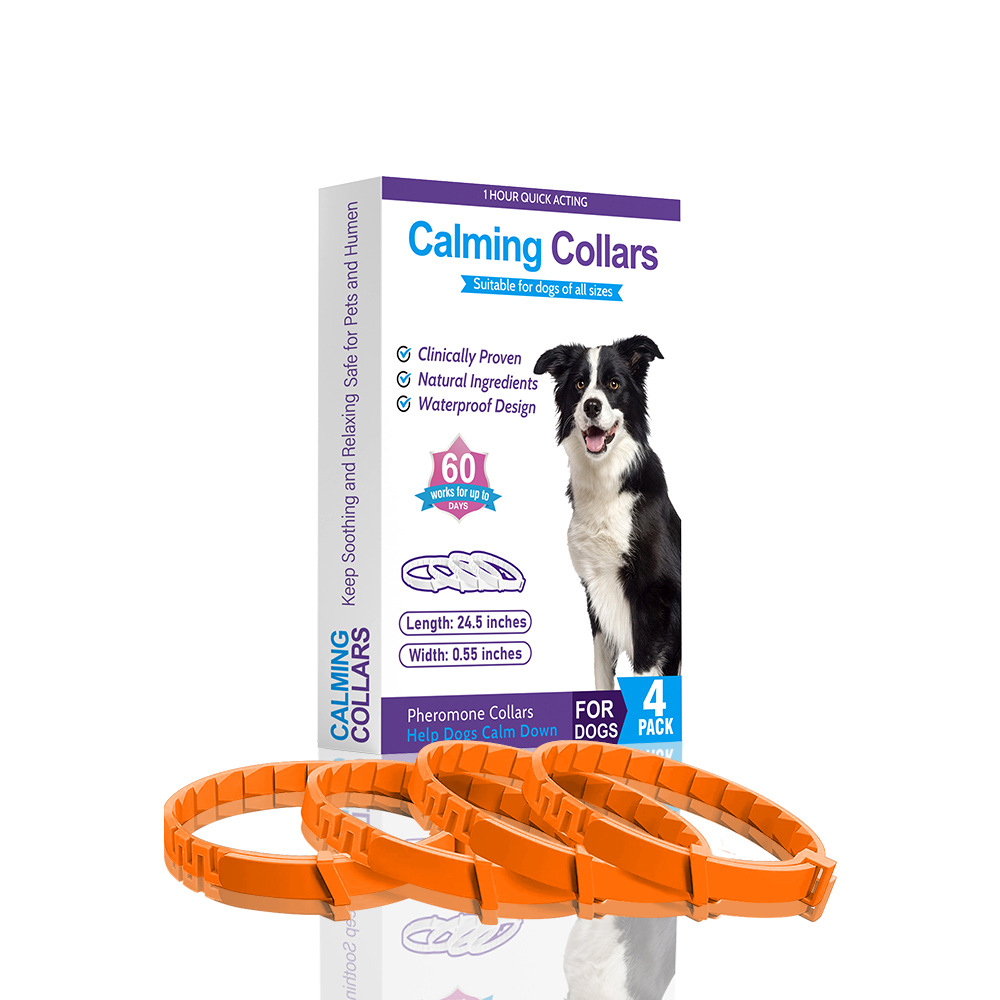 V888-ELOSUNG15269-214555-00 Orange Calming Collars for Dogs - Natural Stress Relief, Adjustable, 4 Pack - Image 1