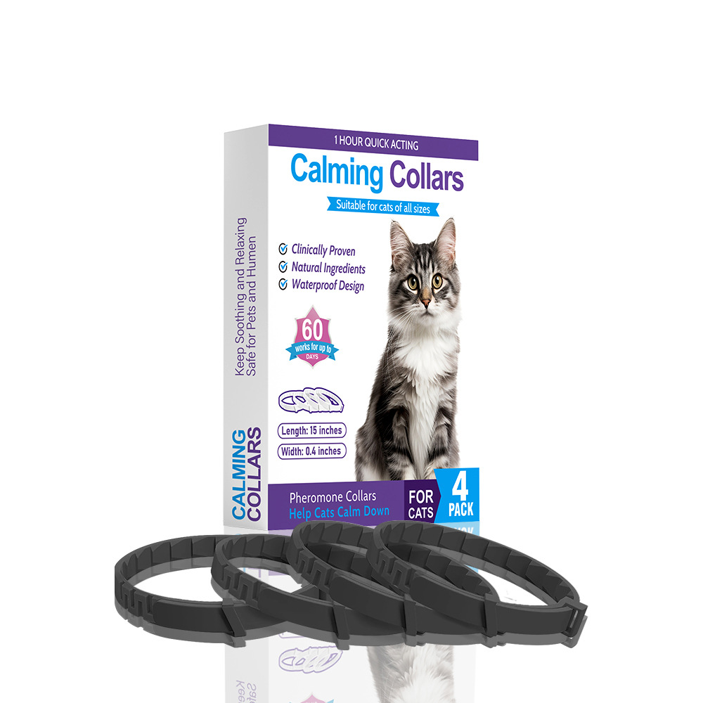 V888-ELOSUNG15273-214559-00 Black Calming Collars for Cats - Natural Anxiety Relief, Adjustable, 4 Pack - Image 1