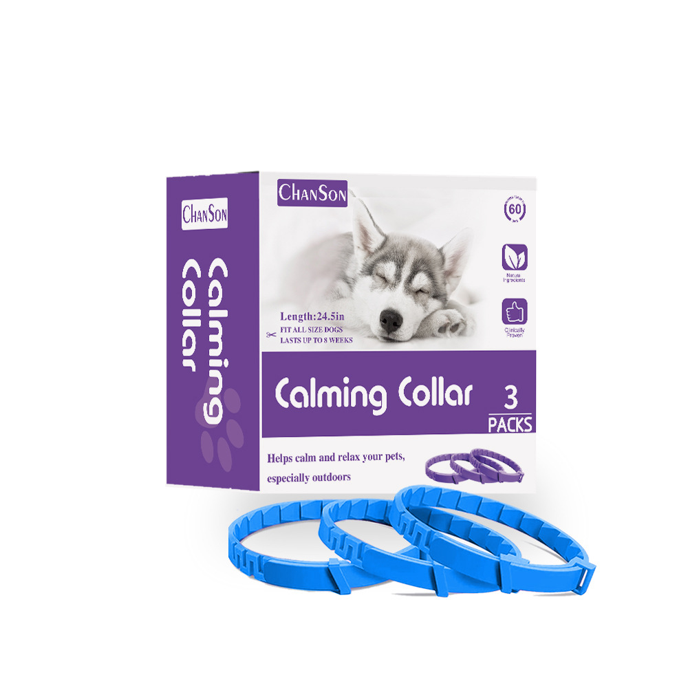 V888-ELOSUNG15284-214563-00 Blue Calming Collars for Dogs - Natural Stress Relief, Adjustable, 3 Pack (2 set/6PCS) - Image 1
