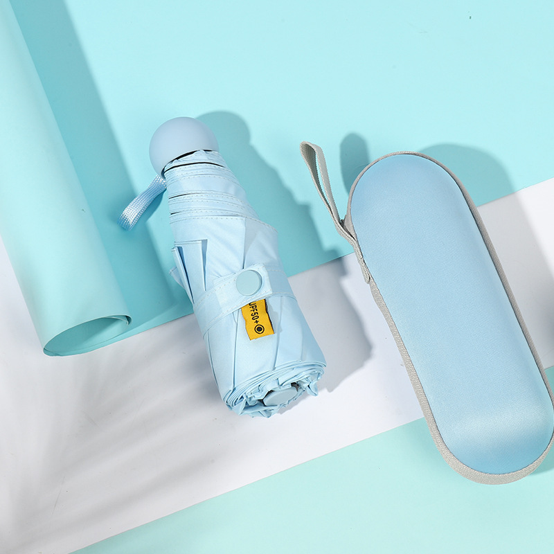 V888-ELOSUNG15377-212863-00 Sky Blue Compact 5-Fold Umbrella with UV Protection, Wind Resistance, and Travel-Friendly Design - Image 1