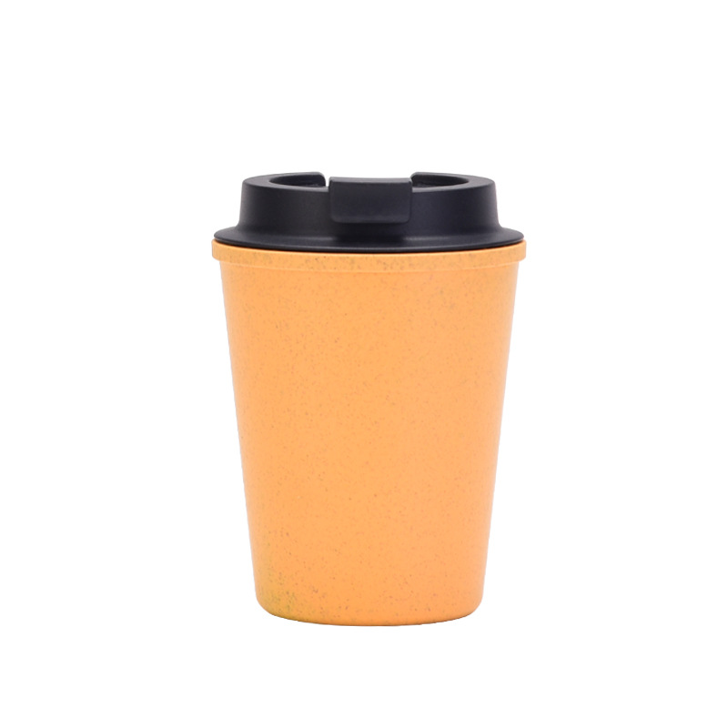 V888-ELOSUNG15596-214369-00 Yellow 350ml Wheat Straw Double-Layer Coffee Cup - Eco-Friendly and Lightweight - Image 1