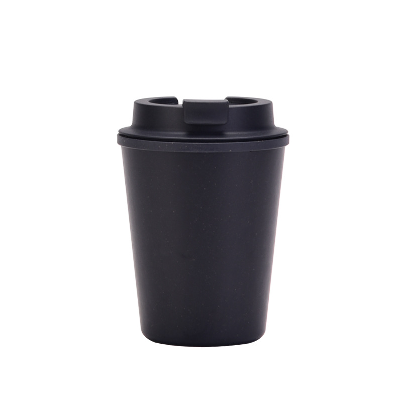 V888-ELOSUNG15600-214373-00 Black 350ml Wheat Straw Double-Layer Coffee Cup - Eco-Friendly and Lightweight - Image 1