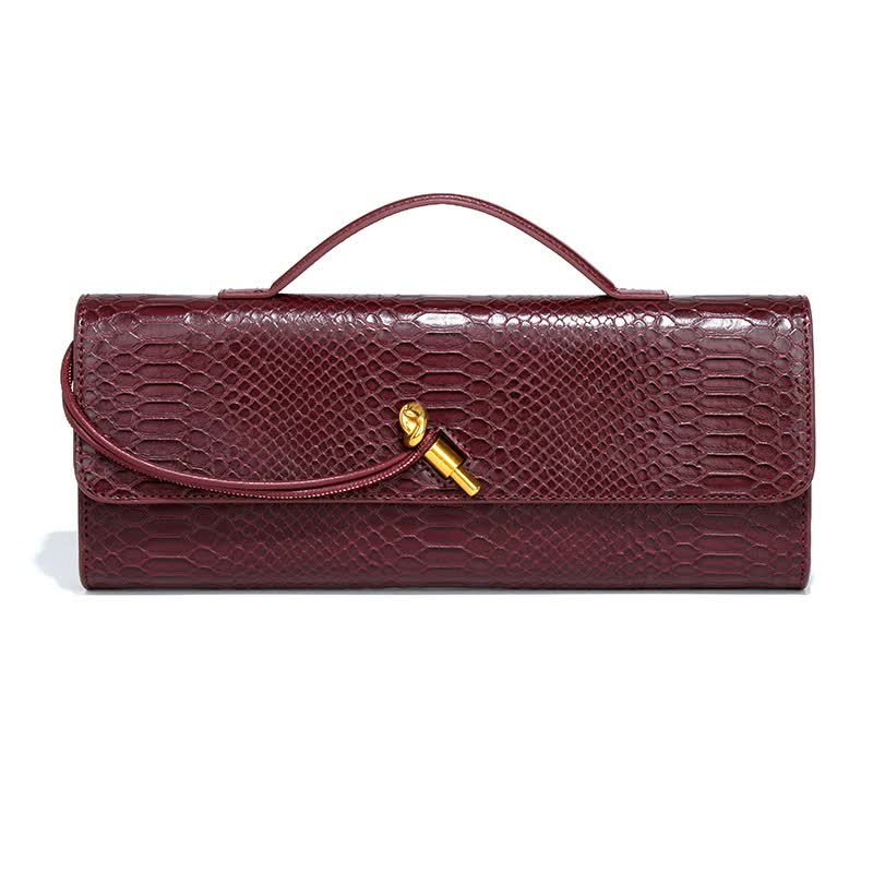 V888-ELOSUNG15629-215353-00 Wine Red Elegant PU Leather Clutch Bag with Snake Print Design - Multi-color Options - Image 1
