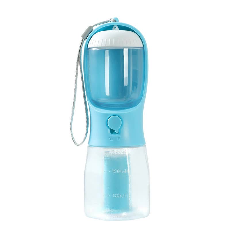 V888-ELOSUNG15659-214938-00 Sky Blue 3-in-1 Portable Pet Water Bottle with Food Storage and Waste Bag Dispenser - 300mL Capacity - Image 1