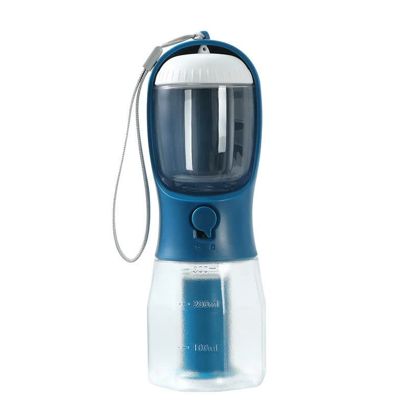 V888-ELOSUNG15660-214939-00 Dark Blue 3-in-1 Portable Pet Water Bottle with Food Storage and Waste Bag Dispenser - 300mL Capacity - Image 1