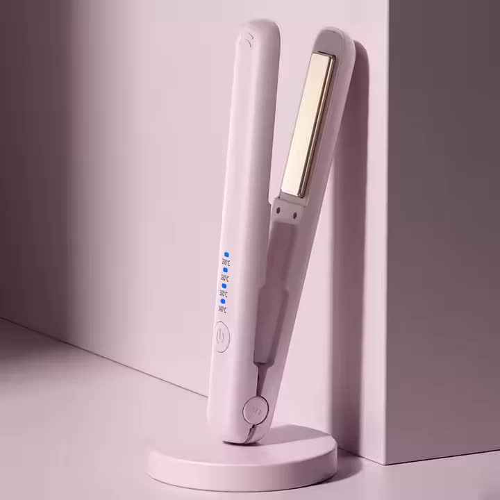 V888-ELOSUNG15668-214956-00 Pink Portable Wireless Hair Straightener with Adjustable Temperature - USB Type-C Charging, Lightweight Design - Image 1
