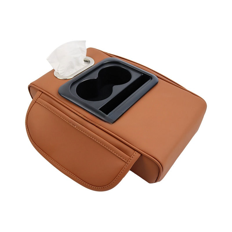 V888-ELOSUNG15757-215581-00 GT-6 No embroidery Orange ,Multifunctional Car Armrest Storage Box Cushion - Universal Fit with Cup Holder and Tissue Dispenser - Image 1