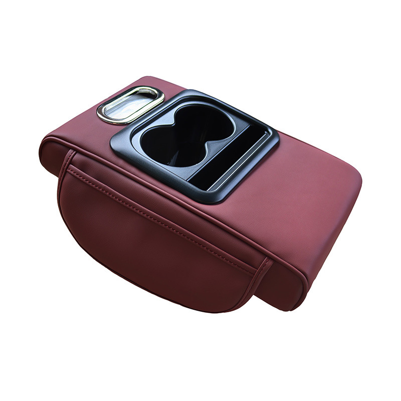 V888-ELOSUNG15758-215582-00 GT-6 No embroidery Wine Red ,Multifunctional Car Armrest Storage Box Cushion - Universal Fit with Cup Holder and Tissue Dispenser - Image 1