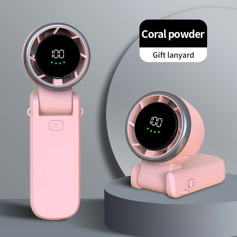 V888-ELOSUNG15846-216028-00 Pink Portable USB Rechargeable Handheld Fan with Digital Display - Image 1