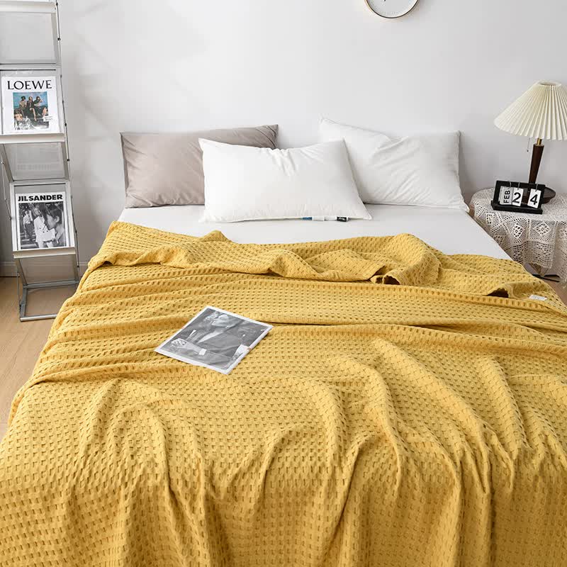 V888-ELOSUNG15979-216877-00 Cotton Waffle Blanket - Air Conditioning Blanket/Throw/Summer Quilt, 200*230cm,Yellow - Image 1