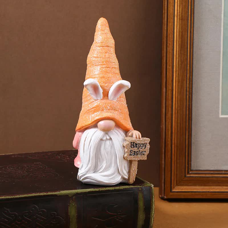 V888-ELOSUNG16046-214277-00 Easter Bunny Gnome Figurines - Handmade Carrot Hat Decorations for Easter Home Decor - Image 1