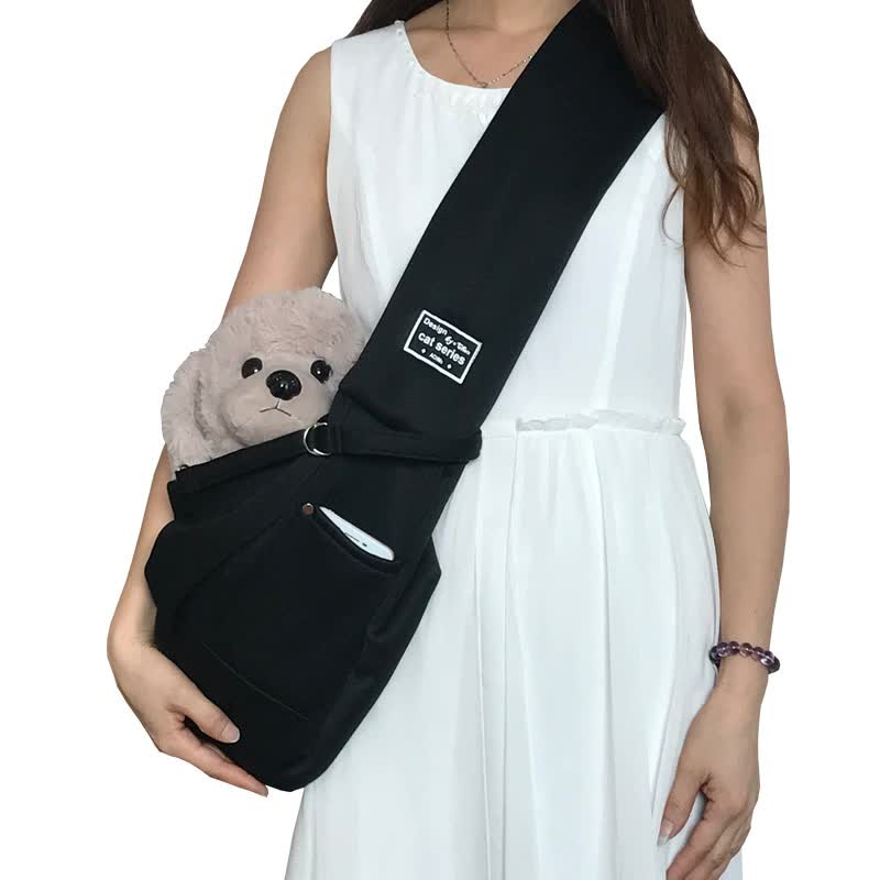 V888-ELOSUNG16068-214351-00 Black Pet Sling Carrier Bag - Comfortable and Hands-Free Design - Image 1