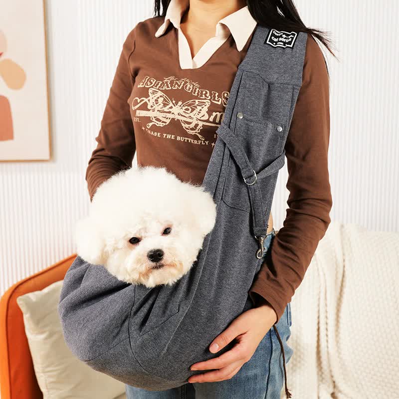 V888-ELOSUNG16072-214355-00 Grey Pet Sling Carrier Bag - Comfortable and Hands-Free Design - Image 1