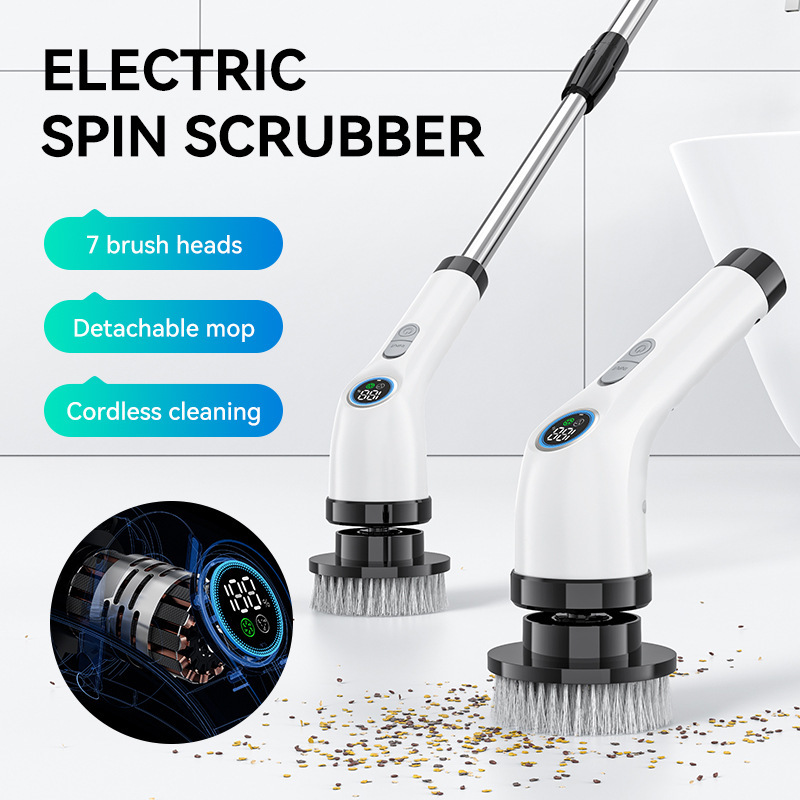 V888-ELOSUNG16097-214424-00 Electric Spin Scrubber with 7 Brush Heads - Cordless & Detachable Cleaning Tool - Image 1