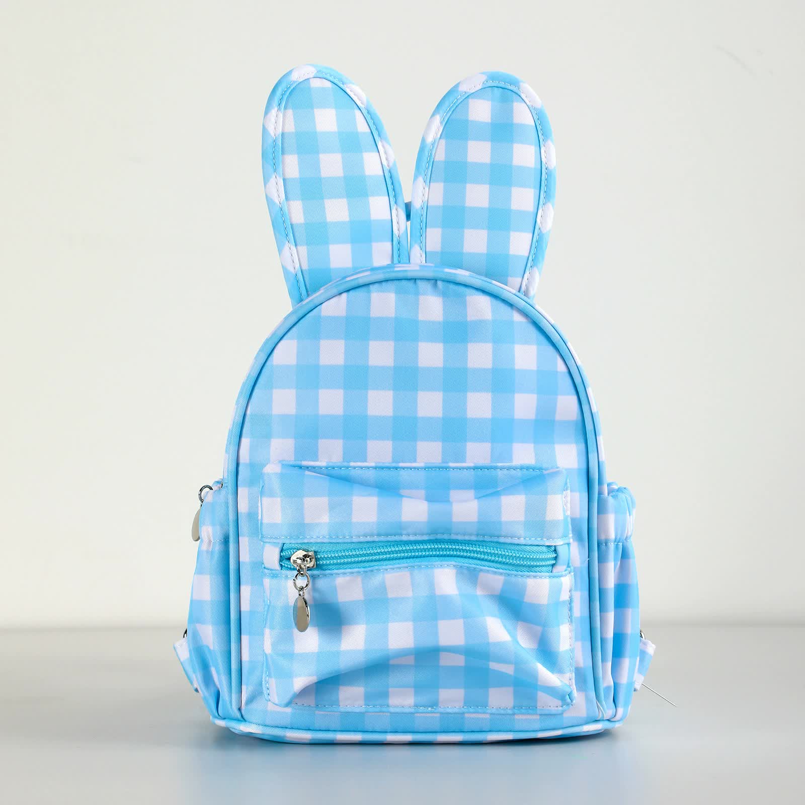 V888-ELOSUNG16209-215157-00 Blue Kids Bunny Ear Gingham Backpack - Cute Mini Bag for Girls - Image 1