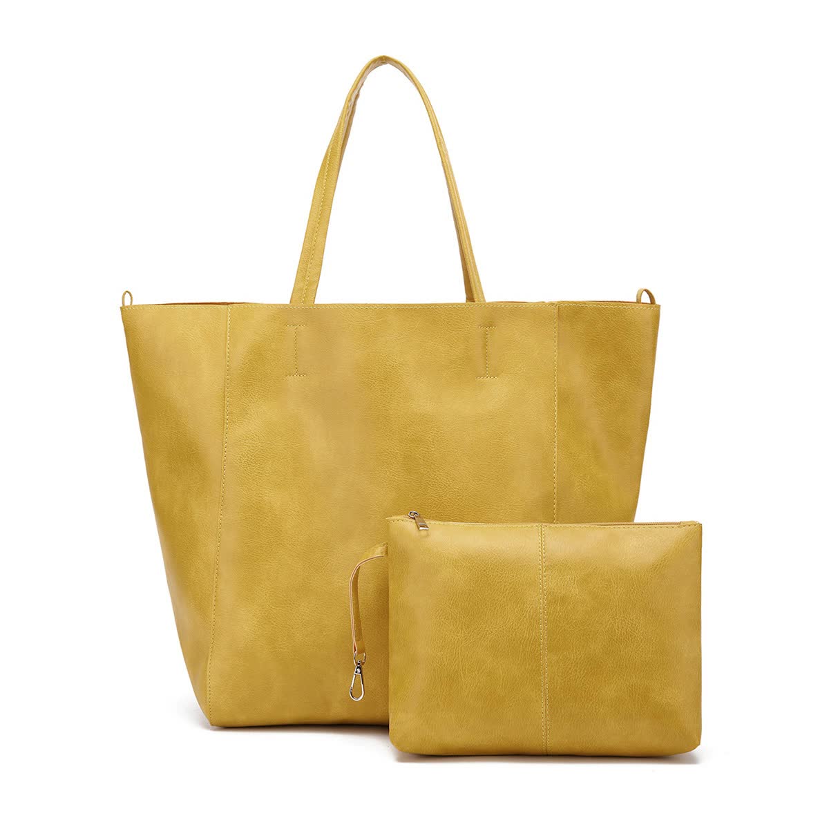 V888-ELOSUNG16276-215537-00 Yellow Classic Large PU Leather Tote Bag with Inner Pouch - Elegant and Functional - Image 1