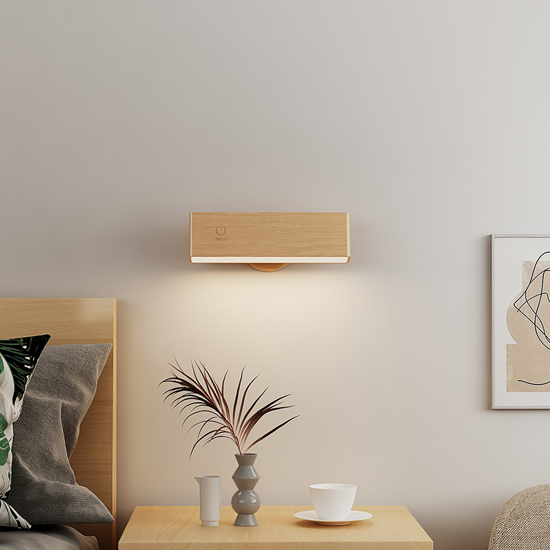 V888-ELOSUNG16379-215931-00 Yellow Touch-Control Dimmable Wooden LED Wall Light - Minimalist Design - Image 1
