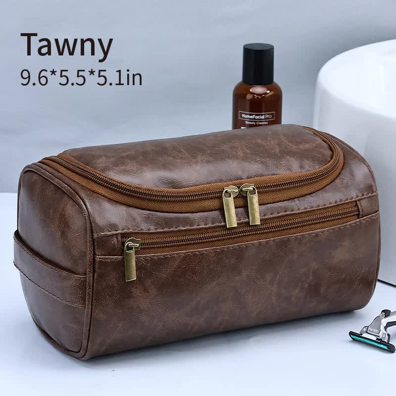 V888-ELOSUNG16436-216057-00 Tawny Premium PU Leather Travel Toiletry Bag with Zipper Compartments - Image 1