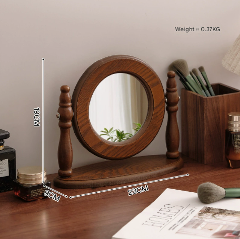 V888-ELOSUNG16536-216501-00 Rounded Wooden Tabletop Vanity Mirror, Elegant Design - Image 1