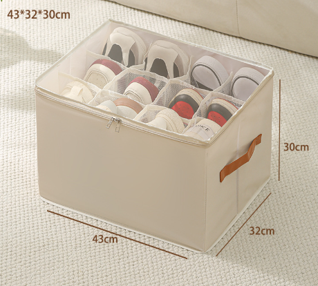 V888-ELOSUNG16630-216839-00 Beige Multi-Compartment Shoe Organizer Storage Box - Space-Saving and Convenient for Closet Organization - Image 1