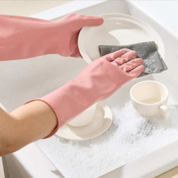 Pink Set of 3 Pairs of Durable Rubber Gloves - Waterproof, Comfortable, Ideal for Household and Cleaning Tasks