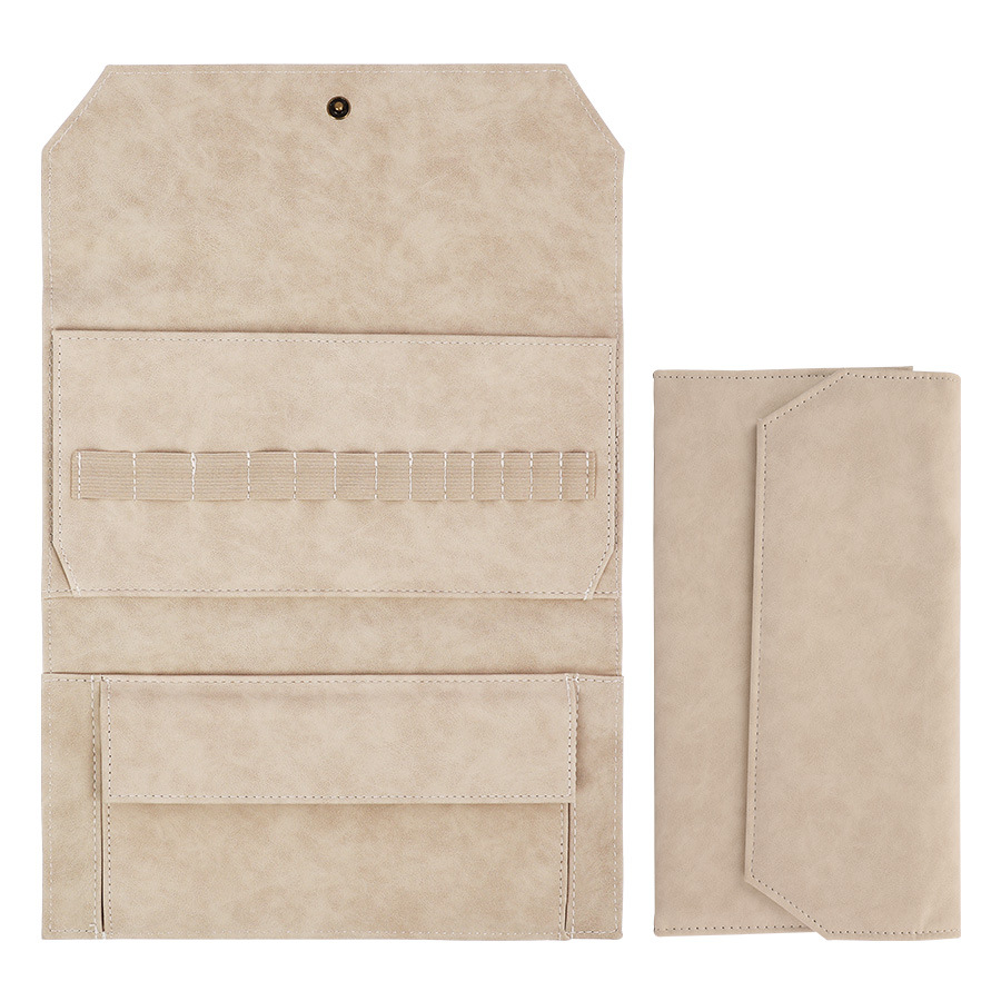 V888-ELOSUNG16681-222315-00 Khaki Crochet Accessories Storage Pouch - Soft Leatherette Organizer for Hooks and Tools - Image 1