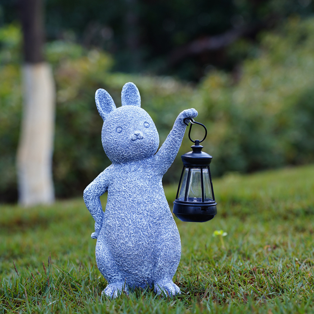 V888-ELOSUNG16743-223306-00 Solar-Powered Rabbit Statue with LED Lantern - Cute Garden & Lawn Decoration - Image 1