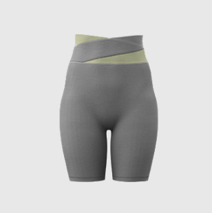 V888-ELOSUNG16978-224916-00 S Grey Color-Block High-Waist Yoga Shorts - Seamless Scrunch Butt Anti-Chafing Workout Shorts - Image 1
