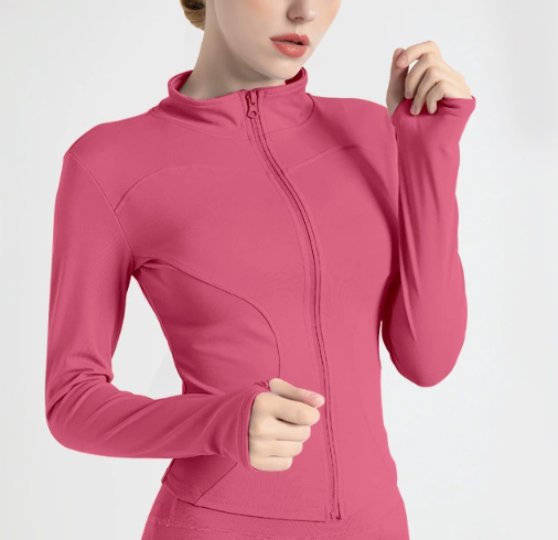 V888-ELOSUNG16995-224548-00 XXXL Rose-red High-Stretch Slim Fit Yoga Jacket - Full Zip Workout Sports Jacket for Women - Image 1