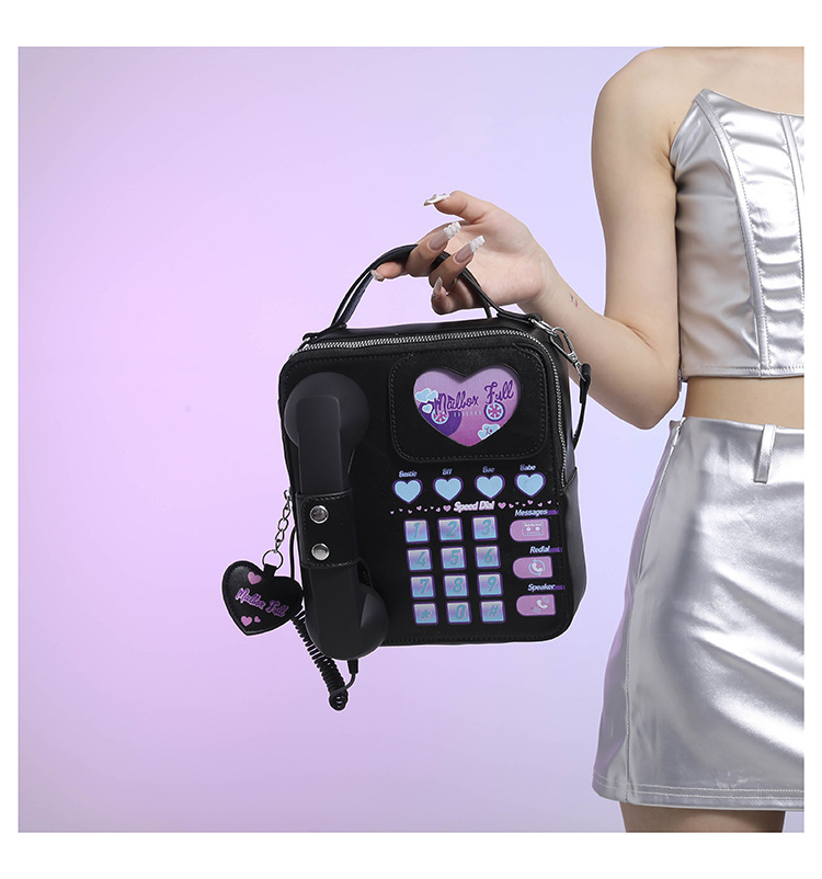 V888-ELOSUNG17032-214119-00 Black Sweet Girl Creative Crossbody Bag with Telephone Design, PU Material, Lightweight and Unique - Image 1