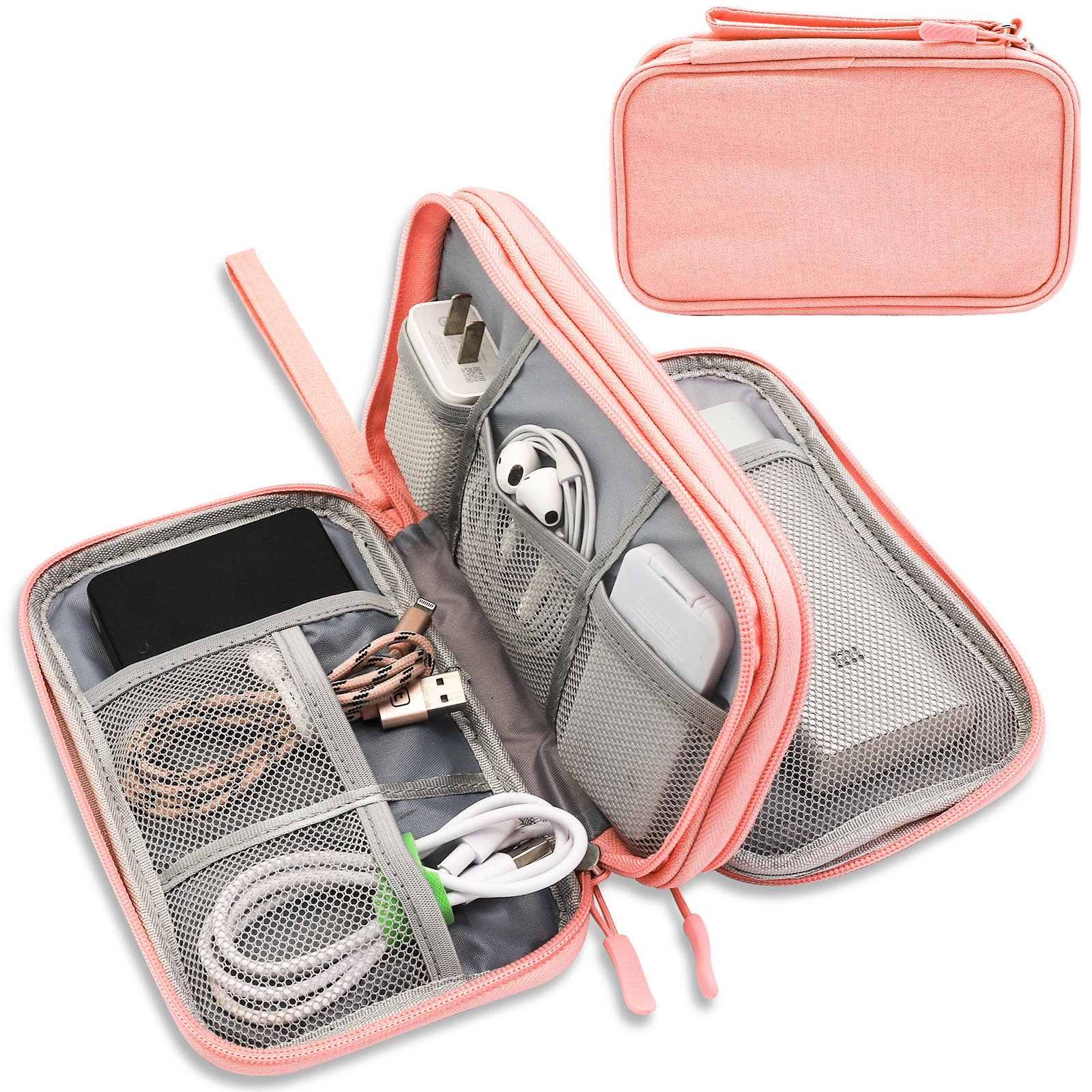 V888-ELOSUNG17061-214253-00 Pink Portable Digital Organizer Bag - Multifunctional Storage for Power Banks, Cables, and Accessories(Photography Props Not Included) - Image 1