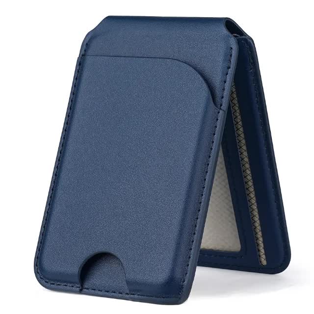 V888-ELOSUNG17077-214246-00 Dark Blue MagSafe Magnetic Wallet with Stand - PU Leather Card Holder for iPhone - Image 1