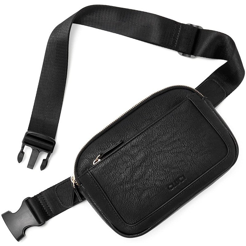 V888-ELOSUNG17342-215739-00 Black Adjustable Waterproof PU Leather Waist Bag – Stylish Crossbody Belt Bag for Men & Women - Image 1