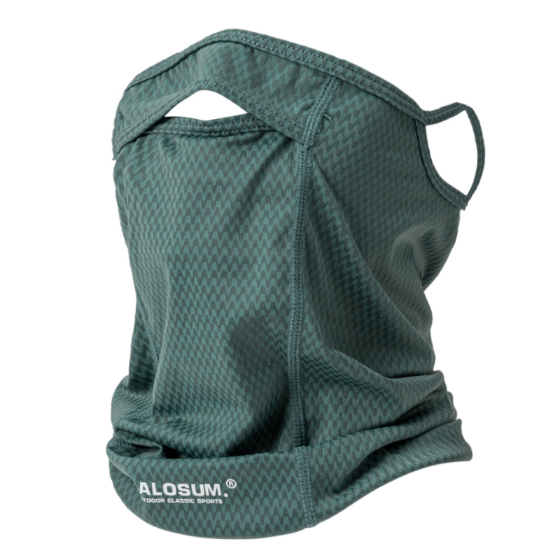 V888-ELOSUNG17376-216054-00 2 Pcs Green UV Protection Breathable Cycling Face Mask with Ear Hooks - Summer Ice Silk Neck Gaiter for Men and Women - Image 1