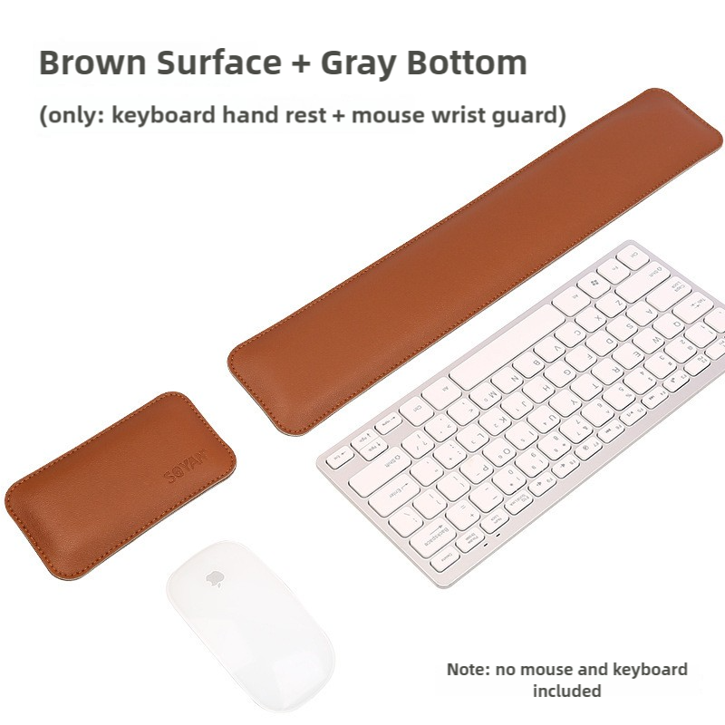 V888-ELOSUNG17412-215913-00 Brown And Grey (Keyboard Wrist Guard + Mouse Wrist Guard) Premium Dual-Sided PU Leather Keyboard Wrist Rest and Mouse Pad Set - Ergonomic Support for Comfortable Typing and Mouse Use - Image 1