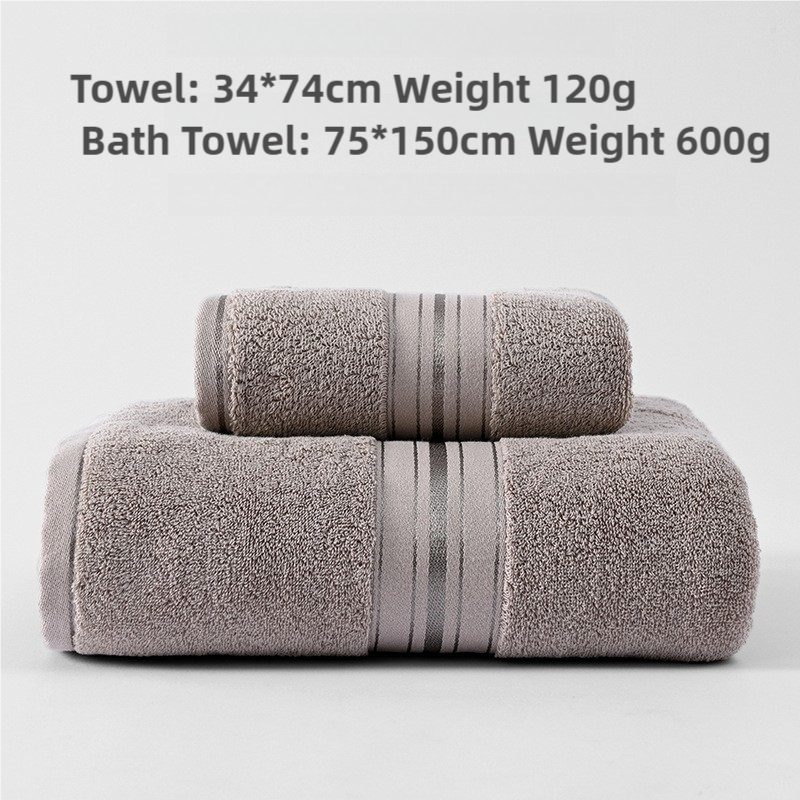 V888-ELOSUNG17425-215960-00 Light Brown Cotton Towel Set(Towel + Bath Towel) - Quick Dry, Extra Thick & Absorbent, Perfect for Bath & Beach - Image 1