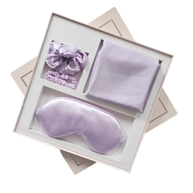 V888-ELOSUNG17433-215991-00 Purple Luxury Faux Silk Sleep Gift Set - 4-Piece Eye Mask, Pillowcase & Scrunchies for Relaxation & Comfort - Image 1