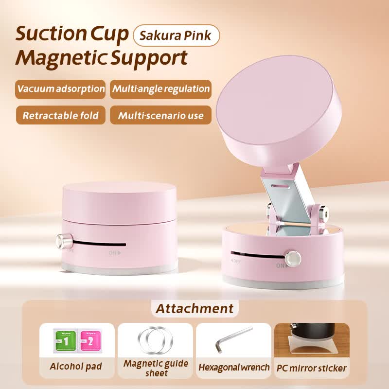 V888-ELOSUNG17533-216360-00 Pink Magnetic Phone Mount for Cars and Home, 360° Rotating Magnetic Stand with PC Mirror Sticker - Image 1