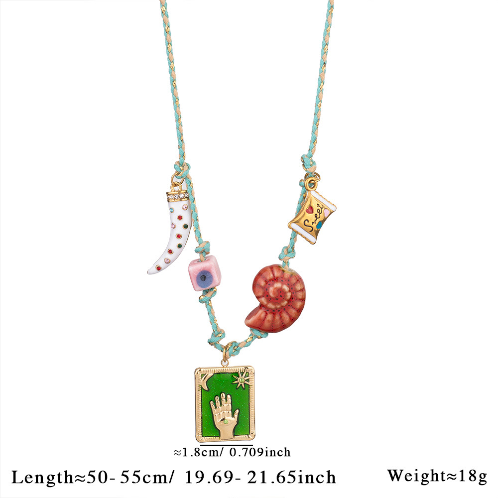 V888-ELOSUNG17737-222325-00 Green Pendant Style Colorful Necklace for Women - Trendy Hand & Shell Jewelry Set - Image 1