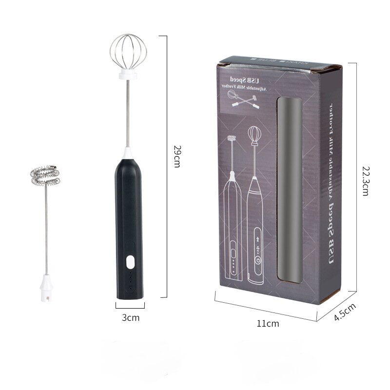 V888-ELOSUNG18086-202503181836-00 Black Electric Milk Frother Handheld - USB Rechargeable Milk Foamer with 2 Whisks - Perfect for Coffee, Lattes, Cappuccinos & More - Image 1