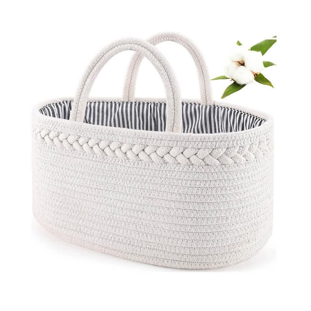 V888-ELOSUNG18109-202503251527-00 White Stylish Cotton Rope Basket for Clothing & Toys - Woven Storage Organizer, 38x23x18cm - Image 1